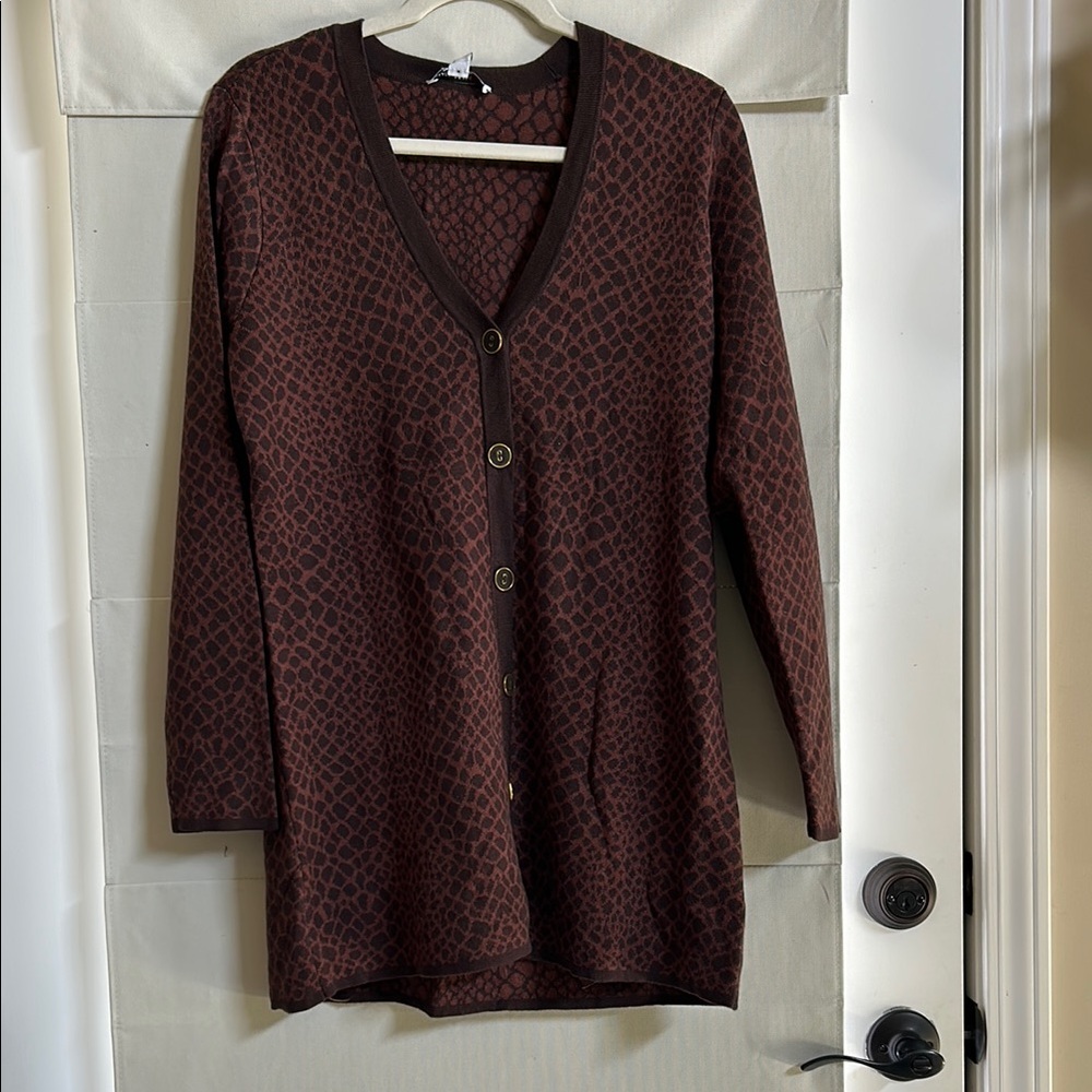 Brown V-Neck Button-Up Women Sweater by Isaaac Mizahi